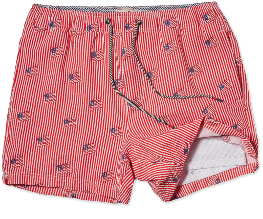 Party Pants 5" Lined Short - Striped Embroidered Red |Party Str Lined