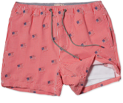 Party Pants 5" Lined Short - Striped Embroidered Red |Party Str Lined