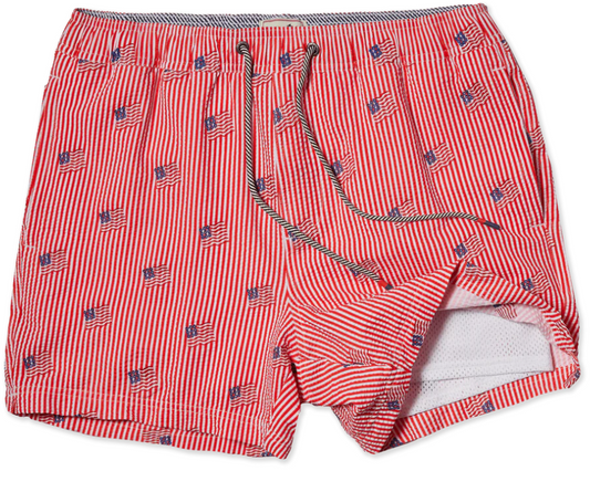 Party Pants 5" Lined Short - Striped Embroidered Red |Party Str Lined