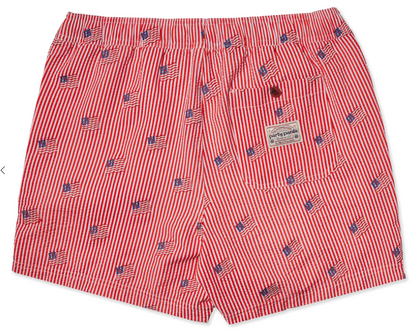 Party Pants 5" Lined Short - Striped Embroidered Red |Party Str Lined