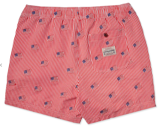 Party Pants 5" Lined Short - Striped Embroidered Red |Party Str Lined