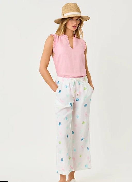 Lilly Pulitzer Brawley Linen Crop Pants Beach Treasure Embroid