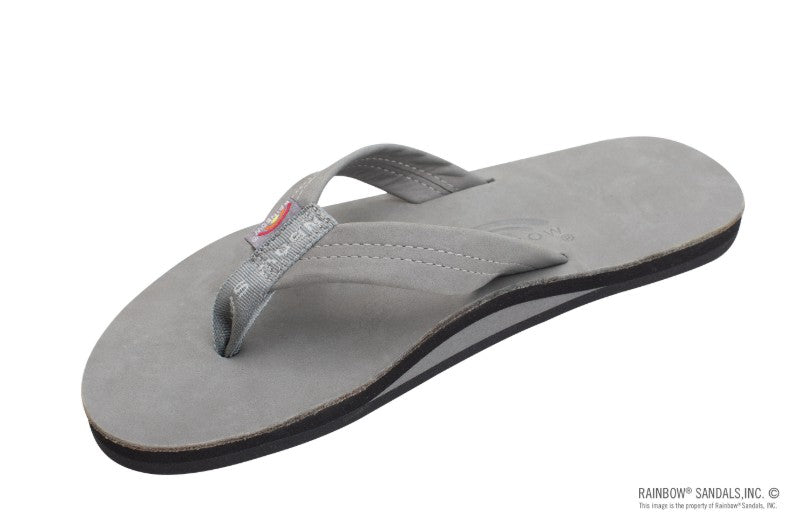 Rainbow Sandals Single Layer Premier Leather with Arch Support 1" Strap Grey