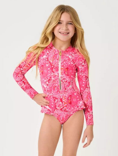 Lilly Pulitzer Girls Denning Rashguard Swimsuit | Paradise Punch