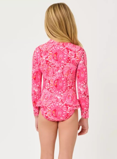 Lilly Pulitzer Girls Denning Rashguard Swimsuit | Paradise Punch