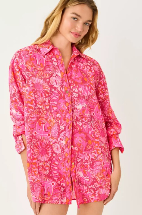 Lilly Pulitzer Kwitney Long Sleeve Cotton Cover-Up | Paradise Punch