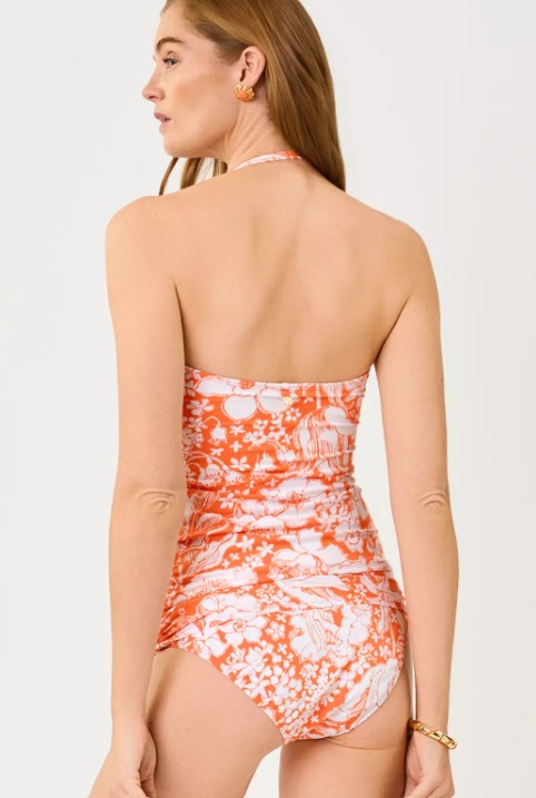 Lilly Pulitzer - Lagoon Sarong Hipster Bikini Bottom | Sunset Orange Budding Romance
