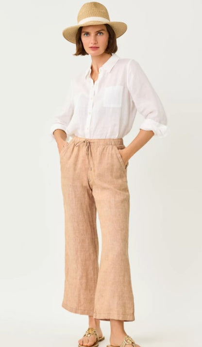Lilly Pulitzer 27" Brawley Linen Crop Pant | Iced Latte X Resort White