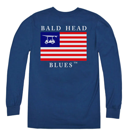 Island Tee-Long Sleeve USA Flag-Navy-LSTEEUSAN-Baldhead blues