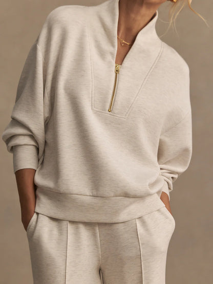 Varley - Davidson Sweat - white with gray ticking